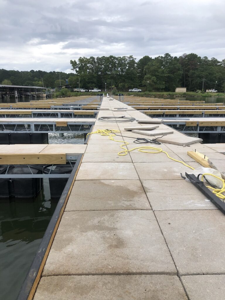 New covered dock under construction at Southern Harbor Marina on West Point Lake, Lanett, Alabama