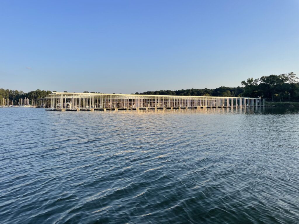 New covered dock under construction at Southern Harbor Marina on West Point Lake, Lanett, Alabama